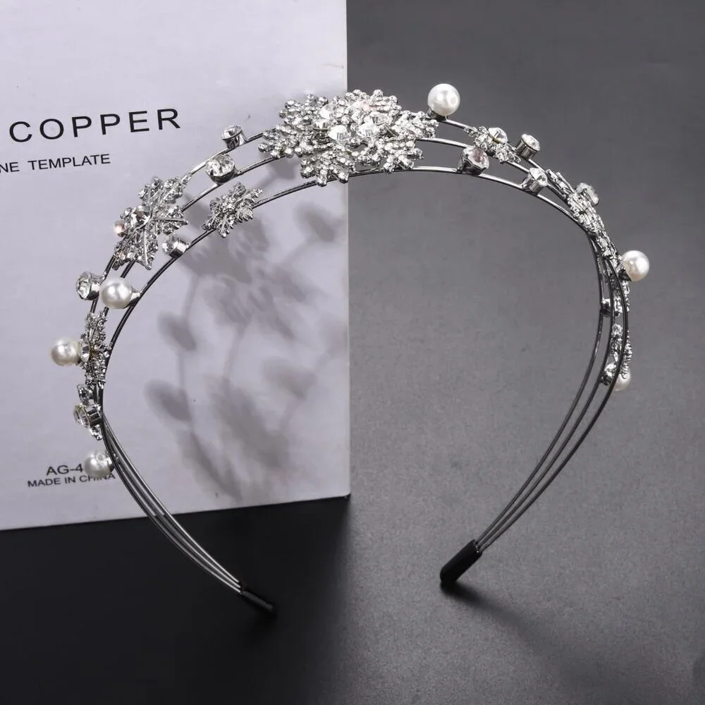 Silver Christmas Headband Pearl Holiday Hair Hoop Women Party Accessory